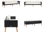 Vidaxl Divano Da Giardino A 3 Posti Con Cuscini In Poly Rattan Nero - Divano Da Giardino - Divani Da Giardino - Divano - Divani