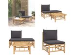 Vidaxl Set Da Salotto Da Giardino In 3 Pezzi Con Cuscini Grigio Scuro In Bambù - Set Da Salotto Da Giardino - Set Da Salotto - Set Da Arredo Da Giardino