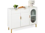 Mobile Buffet Costway, Credenza Da Cucina Con 2 Cassetti Spaziosi 2 Grandi Armadi Con Ante E Gambe In Metallo, Elegante Mobile Contenitore Indipendente Per Sala Da Pranzo, Cucina, Soggiorno, Bianco
