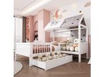 Letto Per Bambini Flieks 90X200Cm Con Protezione Anticaduta E Rete A Doghe, Letto Per Casa Con Cassetto E Poltrona, Letto In Legno Letto Singolo Per Bambini Senza Materasso, Bianco