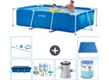 Piscina Intex Con Struttura Rettangolare - 260 X 160 X 65 Cm - Blu - Include Copertura - Pacchetto Manutenzione - Pompa Filtro Per Piscina - Filtro - Kit Pulizia - Piastrelle Per Pavimento