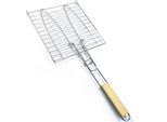 Griglia Per 2 Pesci | 23,5 X 23,5 Cm Griglia Per Barbecue Con Manico In Legno | Cestino Per Pesce | Supporto Per Pesce Con Morsetto | Pinze Per Grigliare Verdure, Gamberi | Pinze Per Pesce Pieghevoli | Accessori Per Barbecue