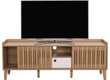 Porta Tv HWC-M48, Mobile Tv Basso, Anta Scorrevole 56X150X40Cm ~ Naturale, Cassetto Bianco