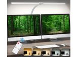 Lampada Da Scrivania A Led Dimmerabile A Doppia Testa 80Cm, 24W Lampada Da Lettura A Morsetto 5 Colori Di Luce, Lampada Per Monitor Telecomando Flessibile Ufficio Studio, Bianco