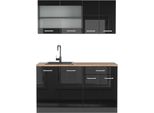 Vicco Cucina Monoblocco R-Line, 140 Cm , Pt Rovere, Nero Lucido/Antracite