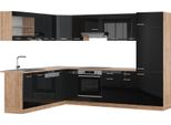 Vicco Cucina Angolare Completa R-Line, 227 X 287 Cm , Pt Rovere, Rovere Nero/Oro Lucido