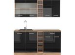 Vicco Cucina Completa R-Line, 160 Cm , Pt Rovere, Rovere Nero/Oro Lucido