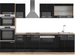 Vicco Cucina Componibile R-Line, 300 Cm Con Armadio Alto, Pt Rovere, Rovere Nero/Oro Lucido