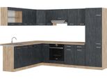 Vicco Cucina Angolare Completa R-Line, 227 X 287 Cm Pt Rovere, Calcestruzzo Nero/Quercia Dorata
