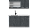 Vicco Cucina Monoblocco R-Line, 140 Cm Pt Marmo, Nero Cemento/Bianco