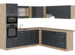 Vicco Cucina Angolare Completa R-Line, 237 X 247 Cm Senza Piano Di Lavoro, Calcestruzzo Nero/Quercia Dorata