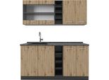 Vicco Cucina Completa R-Line, 160 Cm , Pt Antracite, Rovere Artigianale/Antracite