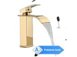 Rubinetto Da Bagno, Design A Cascata, Comando Monocomando, Oro Lucido Mmw