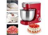 3-in-1-Standmixer, Küchenmixer, Teig-Standmixer, Mischer aus rostfreiem Stahl für Küche, Rot+Silber