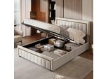 Letto Imbottito Fortuna Lai 160X200Cm, Letto Contenitore Funzionale, Letto Matrimoniale, Rete A Sollevamento Idraulico E Rete A Doghe, Velluto, Beige