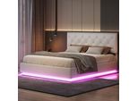 Letto Imbottito Fortuna Lai 140X200Cm Letto Matrimoniale Contenitore, Letto Contenitore Sollevabile Idraulicamente, Letto Funzionale, Con Illuminazione Led E Rete A Doghe, Colore Crema