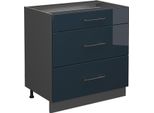 Vicco Mobiletto Base Per Cucina Fame-Line, 80 Cm Con 3 Cassetti, Senza Piano Di Lavoro, Blu Scuro Lucido/Antracite
