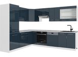 Vicco Cucina Angolare Completa Fame-Line, 227 X 287 Cm , Pt Marmo, Blu Scuro Lucido/Bianco