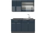 Vicco Cucina Completa Fame-Line, 140 Cm Senza Piano Di Lavoro, Blu Scuro Lucido/Antracite