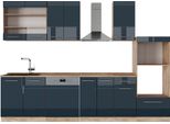 Vicco Cucina Componibile Fame-Line, 300 Cm Con Armadio Alto, Pt Rovere, Blu Scuro Lucido/Rovere Dorato