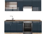 Vicco Cucina Componibile Fame-Line, 240 Cm , Pt Rovere, Blu Scuro Lucido/Rovere Dorato