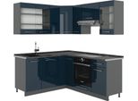 Vicco Cucina Angolare Completa Fame-Line, 160 X 190 Cm , Pt Antracite, Blu Scuro Lucido/Antracite