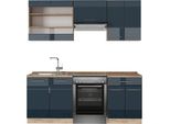 Vicco Cucina Componibile Fame-Line, 200 Cm , Pt Rovere, Blu Scuro Lucido/Rovere Dorato