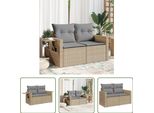 The Living Store Divano Da Giardino Con Cuscini A 2 Posti In Poly Rattan Beige