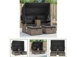 The Living Store Divano Da Giardino A 2 Posti Con Tetto E Sgabelli In Poly Rattan Grigio