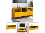 The Living Store Mobile Tv Giallo Senape 100,5X39X50,5 Cm Acciaio Laminato A Freddo