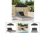 The Living Store Lettino Prendisole Doppio Con Cuscino E Ombrellone In Rattan Grigio Chiaro