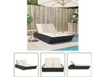 The Living Store Lettino Doppio Con Cuscini In Poly Rattan Nero
