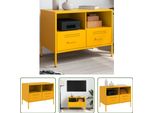 The Living Store Mobile Tv Giallo Senape 68X39X50,5 Cm Acciaio Laminato A Freddo