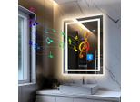 Wisfor Specchio Da Bagno A Led Con Altoparlante Bluetooth, Specchio Da Bagno 70×90 Cm Con Illuminazione A 3 Colori, Specchio Da Parete A Led Dimmerabile Senza Nebbia
