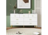 Cassettiera Merax Con 7 Cassetti, Credenza Con Piedi In Metallo, Credenza Scandi, Cassettiera Buffet, 140X35X76Cm, Bianco