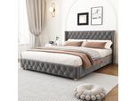 Letto Imbottito Flieks 140X190Cm Letto Per Ragazzi Con Rete A Doghe, Letto Matrimoniale Letti Classici Letto Per Bambini Letto In Legno Massiccio, Velluto, Grigio