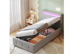 Letto Imbottito Idraulico Flieks 90X200Cm Con Led, Letto Per Ragazzi Letto Singolo Con Rete A Doghe, Letto Contenitore Letto A Molle Regolabile In Altezza Testata, Velluto