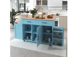 Carrello Da Cucina Merax Con Piano Di Lavoro Estensibile, Isola Da Cucina Con 5 Ruote, Carrello Di Servizio Carrello Da Cucina Carrello Da Cucina, 129X46(71)X91,5 Cm, Blu