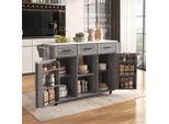 Flieks Carrello Di Servizio Per Cucina A Isola Con 3 Cassetti, Carrello Portavivande Con Piano Di Lavoro Estensibile, Carrello Per Cucina A Isola, Grigio