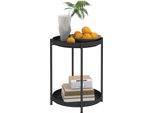 Homcom Tavolino, Tavolino Con 2 Ripiani, Tavolino Rotondo, Per Soggiorno, Camera Da Letto, 44 X 44 X 56 Cm, Acciaio, Nero