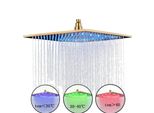 Soffione A Pioggia Quadrato, Funzione Di Cambio Colore A Led, Acciaio Inox, Montaggio A Parete , Golden
