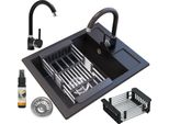 Granitan | Granitspüle BEST - Schwarz - Einbau mit Chrom-Siphon - Inklusive Zubehör und Pflegeprodukt