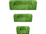 Set Di Divani Verde Lusso Chesterfield 3 Pezzi Soggiorno Moderno Sedute Mobili Divani