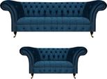 Set Di Divani 2X Divani Chesterfield Salotto Divano Imbottito Blu