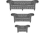 Set Di Divani Grigi 3 Pezzi Nuovo Design Mobili Imbottiti Soggiorno Chesterfield