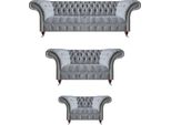Divani Chesterfield Grigi Completo 3 Pezzi Poltrone Set Di Divani Di Design