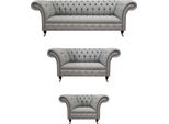Set Di Divani Grigi Di Lusso 3Pcs Chesterfield Divani Completo Soggiorno