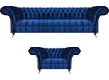 Set Di Divani Da Salotto Poltrona In Tessuto Divano Blu Divano A Tre Posti Chesterfield