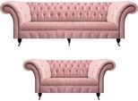Set Di Divani 2 Pezzi Rosa Completo Chesterfield Soggiorno 2X Divani Nuovo Arredamento