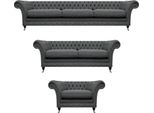 Nuovo Set Di Divani Grigio Completo 2X Divani Poltrone Di Lusso Chesterfield Mobili Imbottiti
